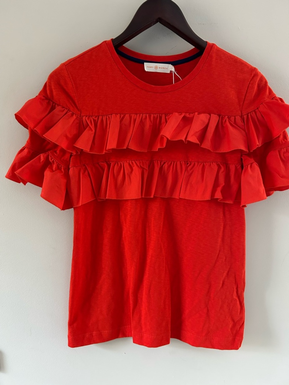Tory Burch Samba Red Lenox Ruffle T-Shirt